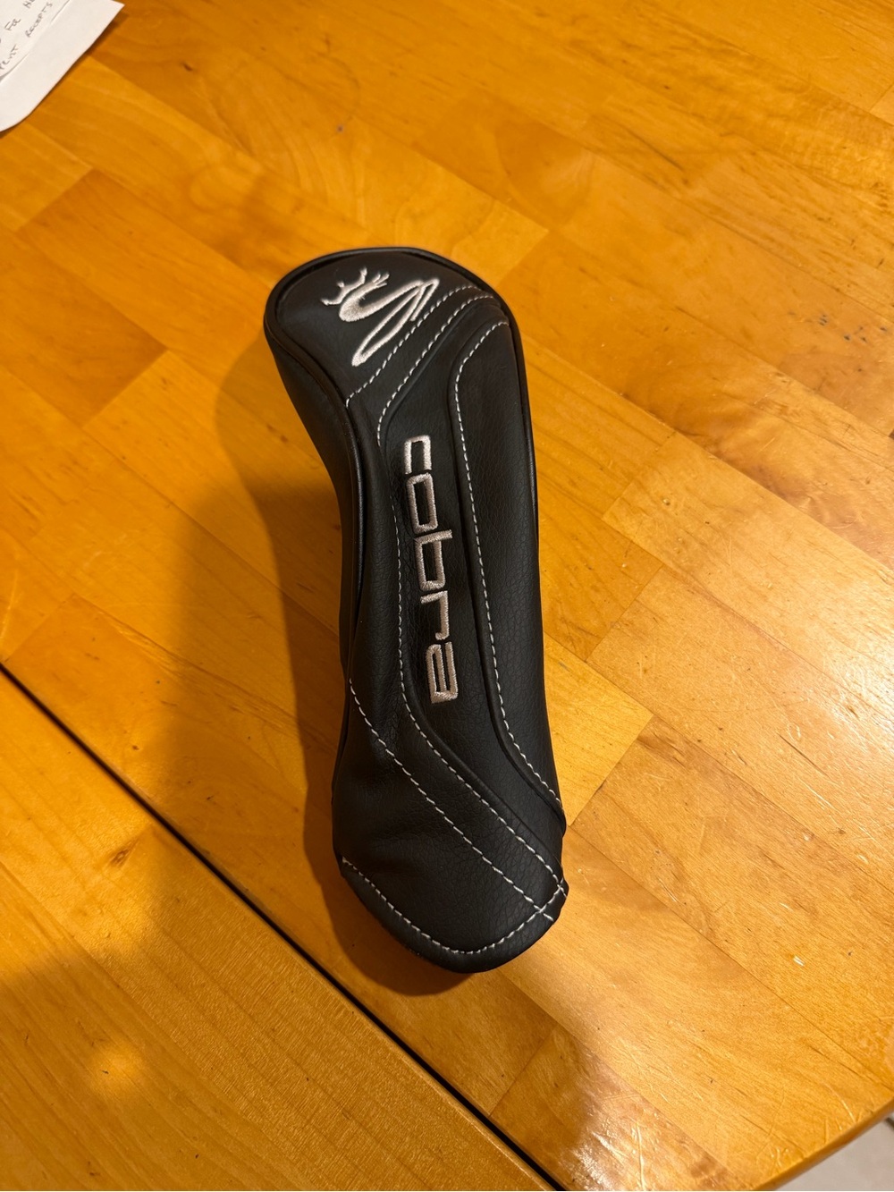 Cobra Black Leather Golf Headcover with White Stitching
